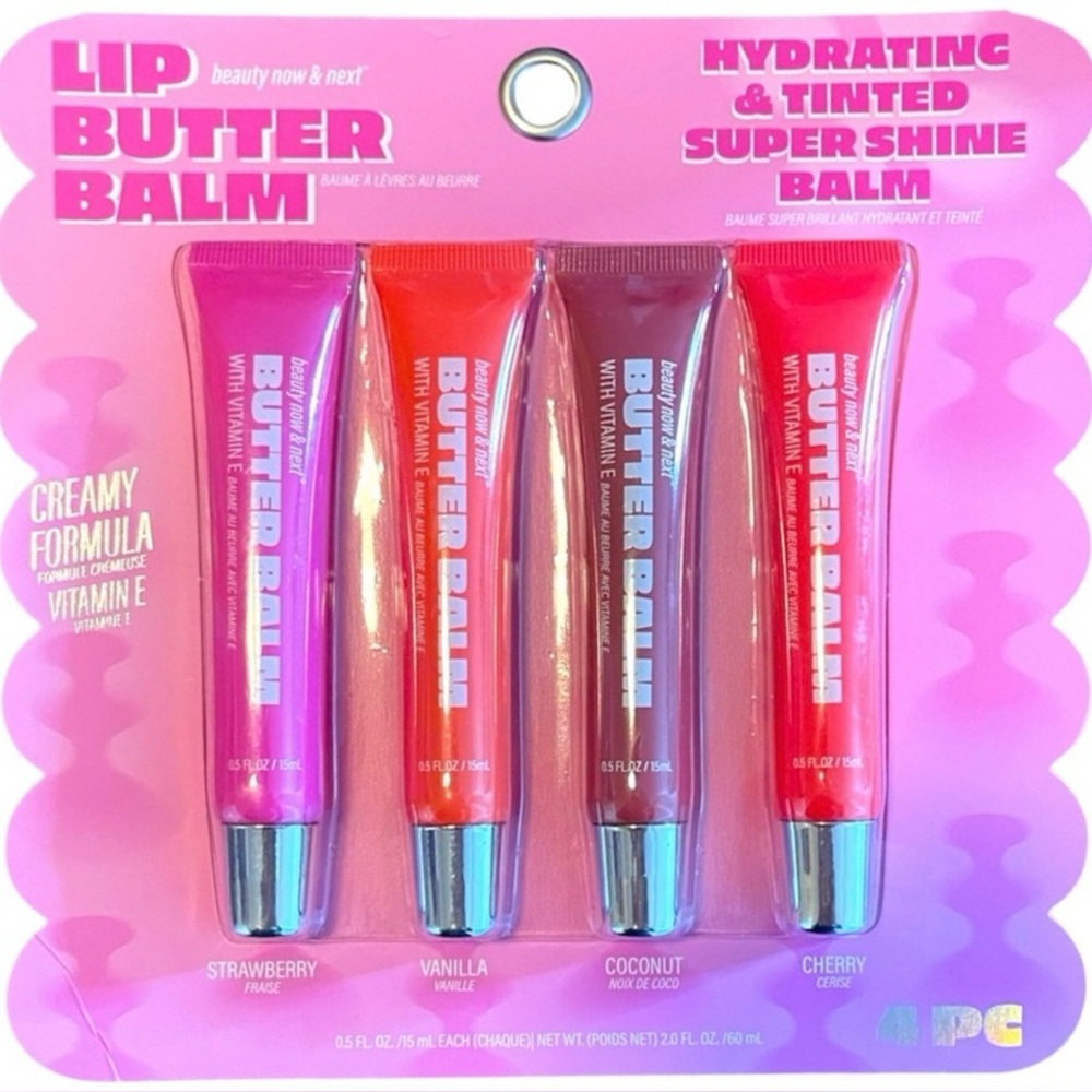 Lip Butter Balm Set of 4 - Strawberry, Vanilla, Coconut, Cherry